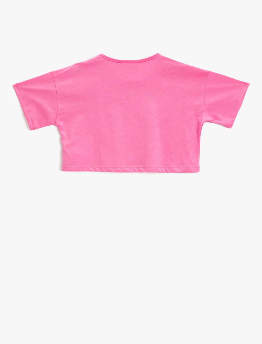  Kız Çocuk Crop Tişört Baskılı Pamuklu