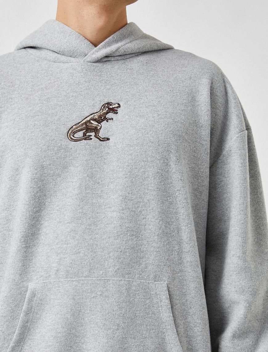   Dinozor İşlemeli Kapşonlu Sweatshirt