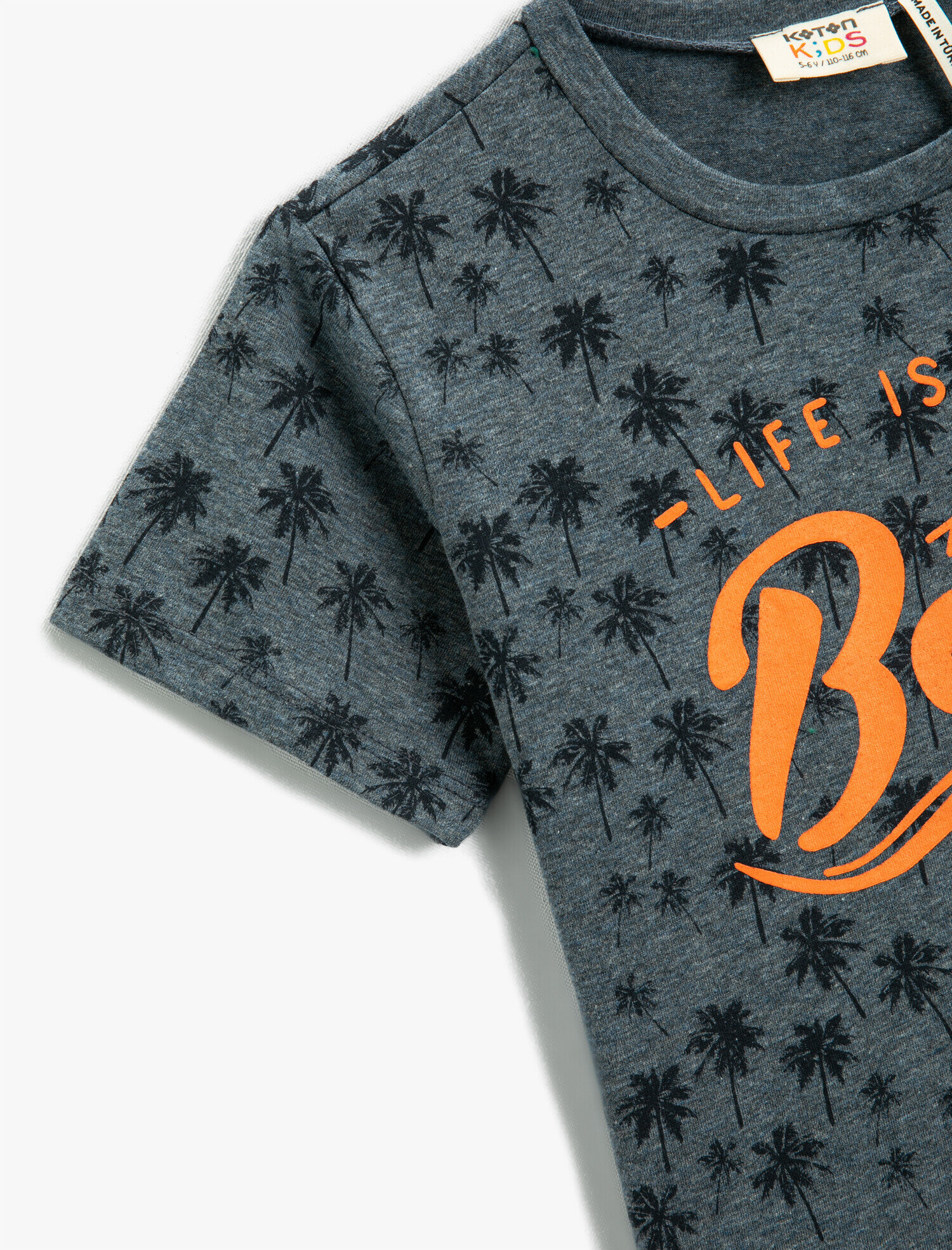  Erkek Çocuk Palmiye Baskılı Kısa Kollu Tişört Pamuklu