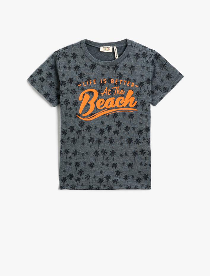 Erkek Çocuk Palmiye Baskılı Kısa Kollu Tişört Pamuklu