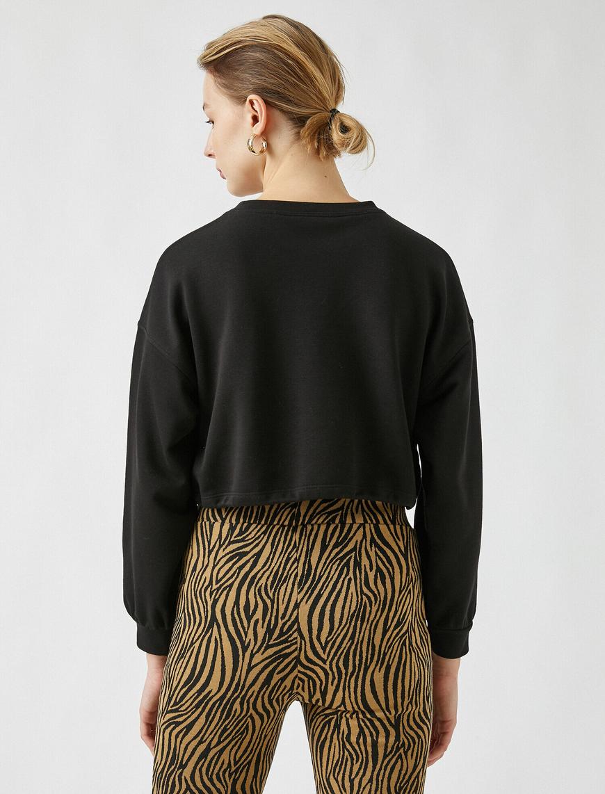  Basic Crop Sweatshirt Uzun Kollu Bisiklet Yaka Pamuklu