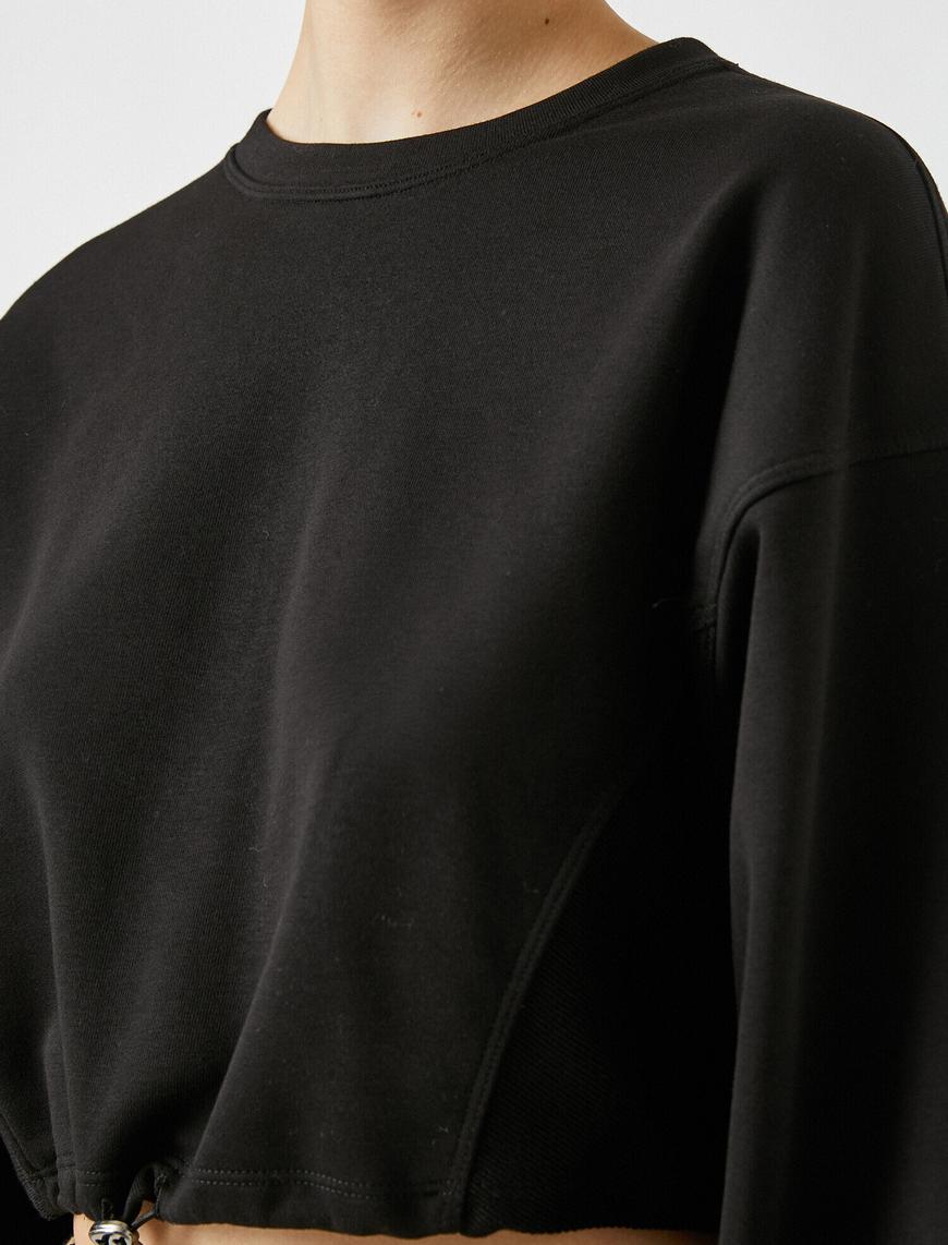   Basic Crop Sweatshirt Uzun Kollu Bisiklet Yaka Pamuklu
