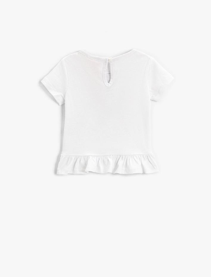 Kız Bebek Simli Dünya Baskılı Yazılı Kısa Kollu Tişört Pamuklu