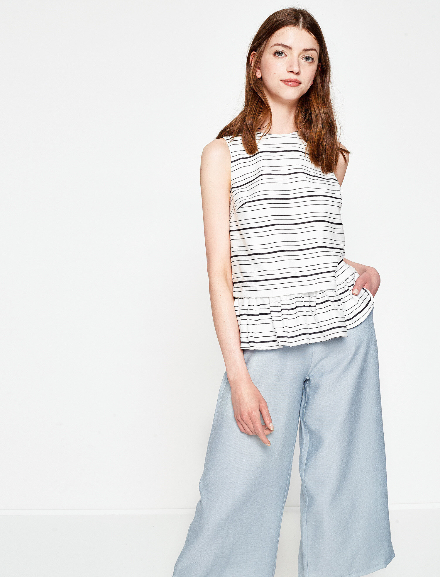   Çizgili Kolsuz Bluz