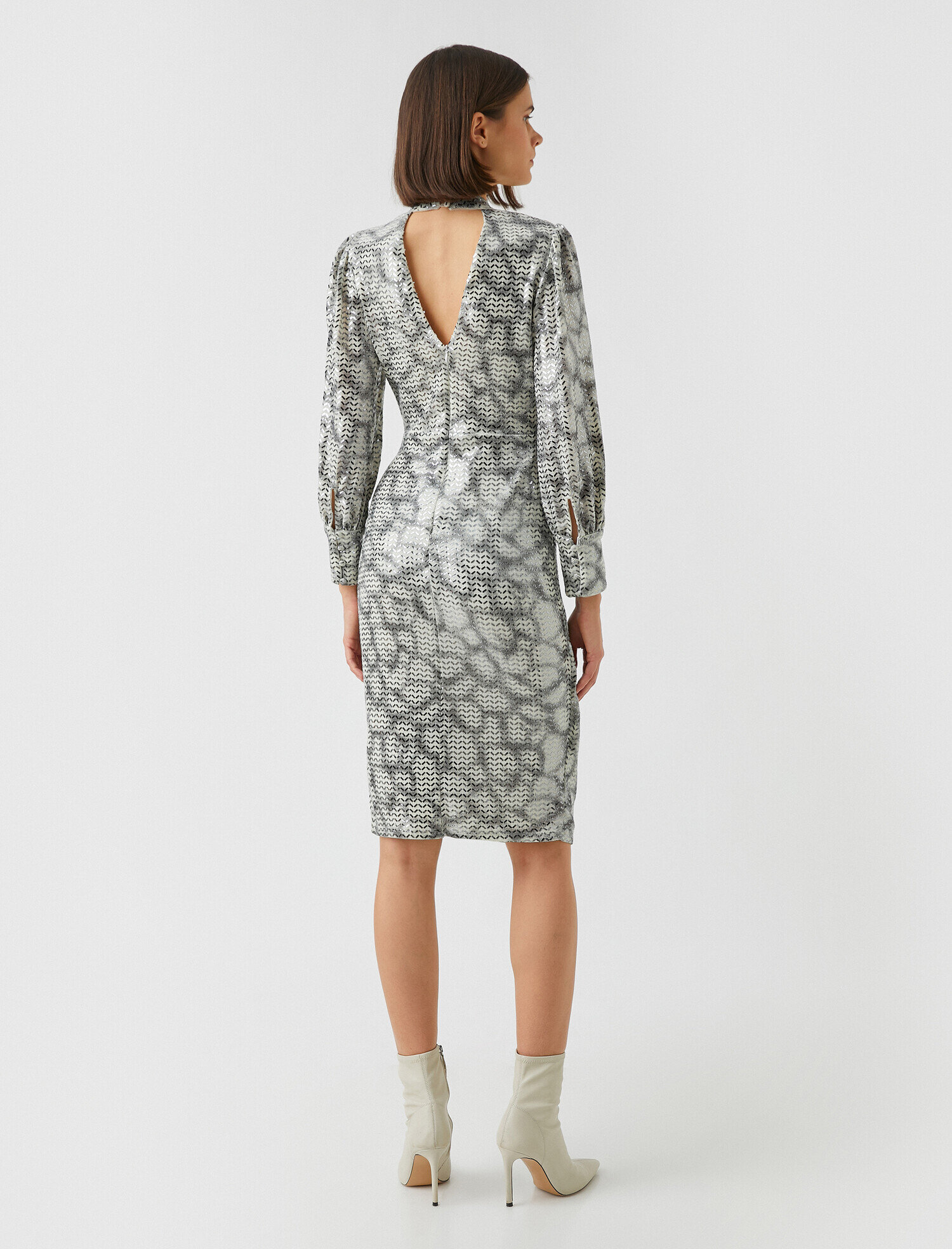   Payetli Abiye Elbise Uzun Kollu