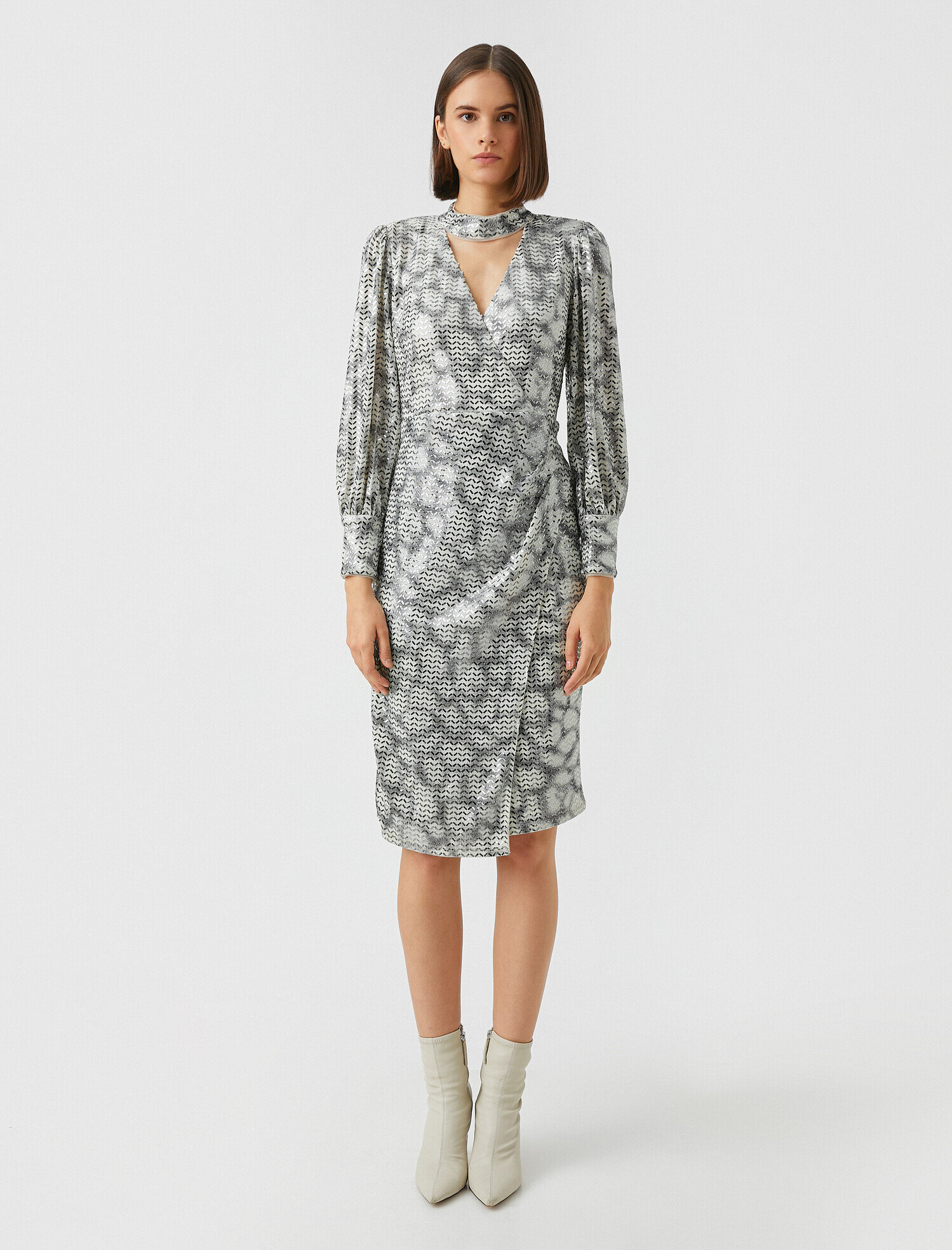   Payetli Abiye Elbise Uzun Kollu