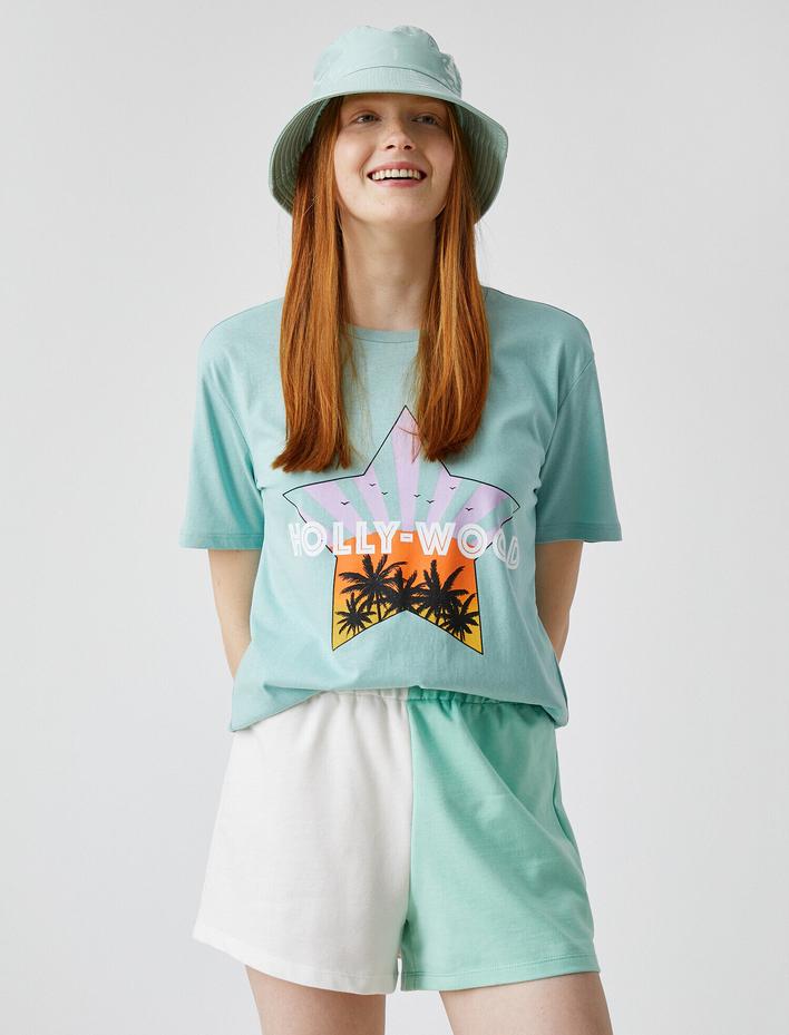  Baskılı Tişört Bisiklet Yaka Pamuklu