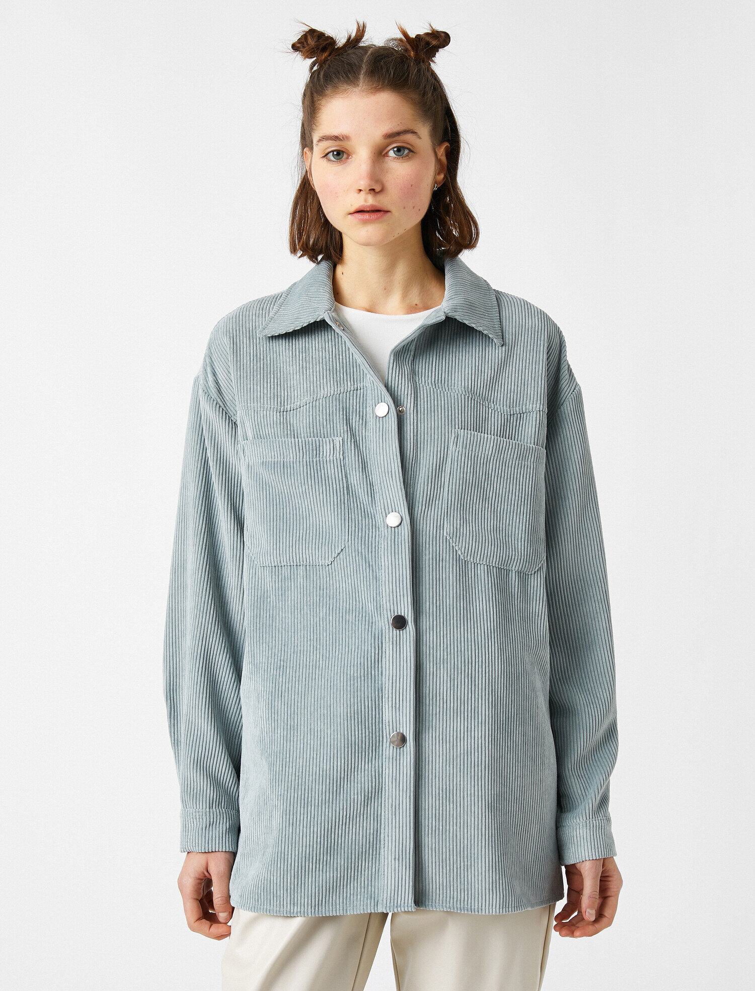   Fitilli Kadife Cepli Gömlek Oversize