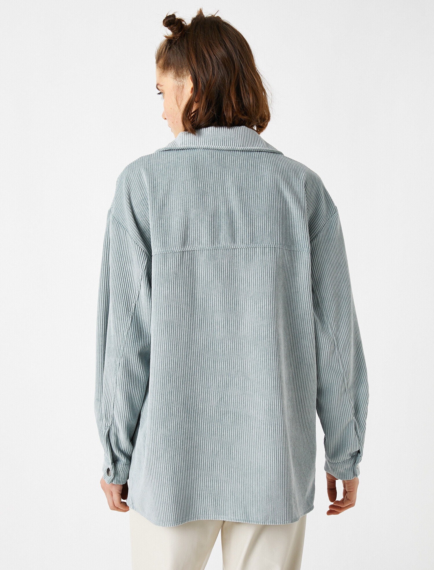   Fitilli Kadife Cepli Gömlek Oversize