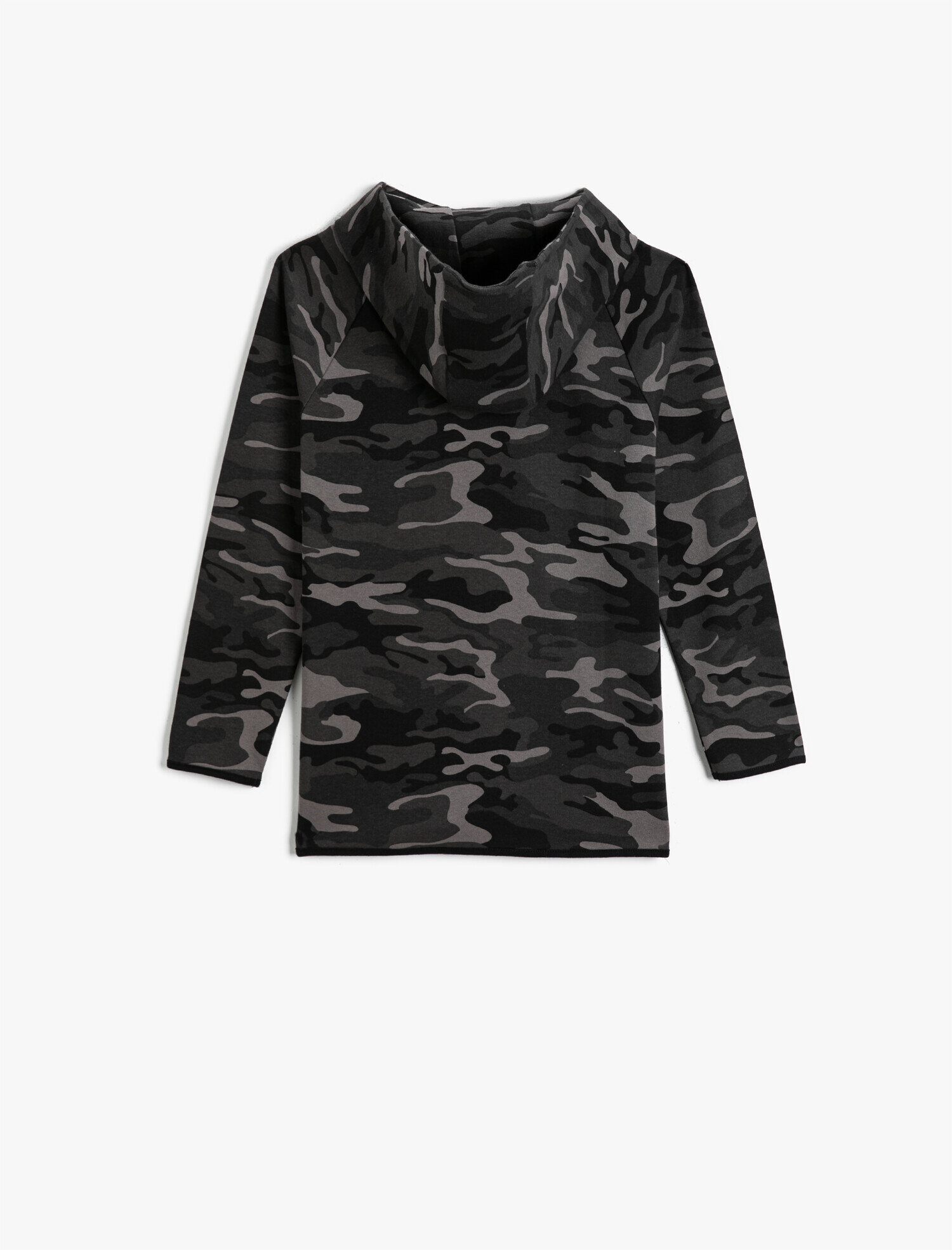 Yeşil Erkek Çocuk Kamuflaj Desenli Fermuarlı Kapüşonlu Sweatshirt