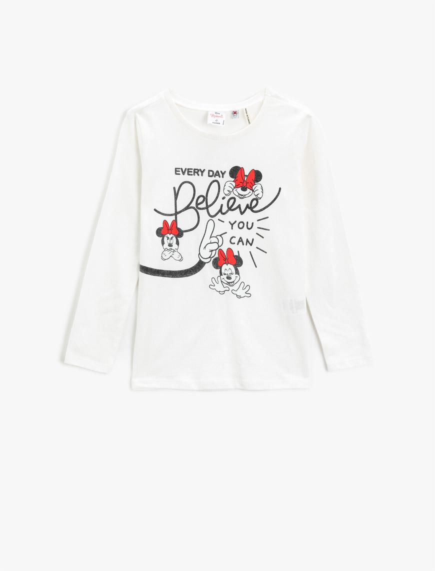  Kız Çocuk Mickey Mouse Lisanslı Baskılı Uzun Kollu Tişört