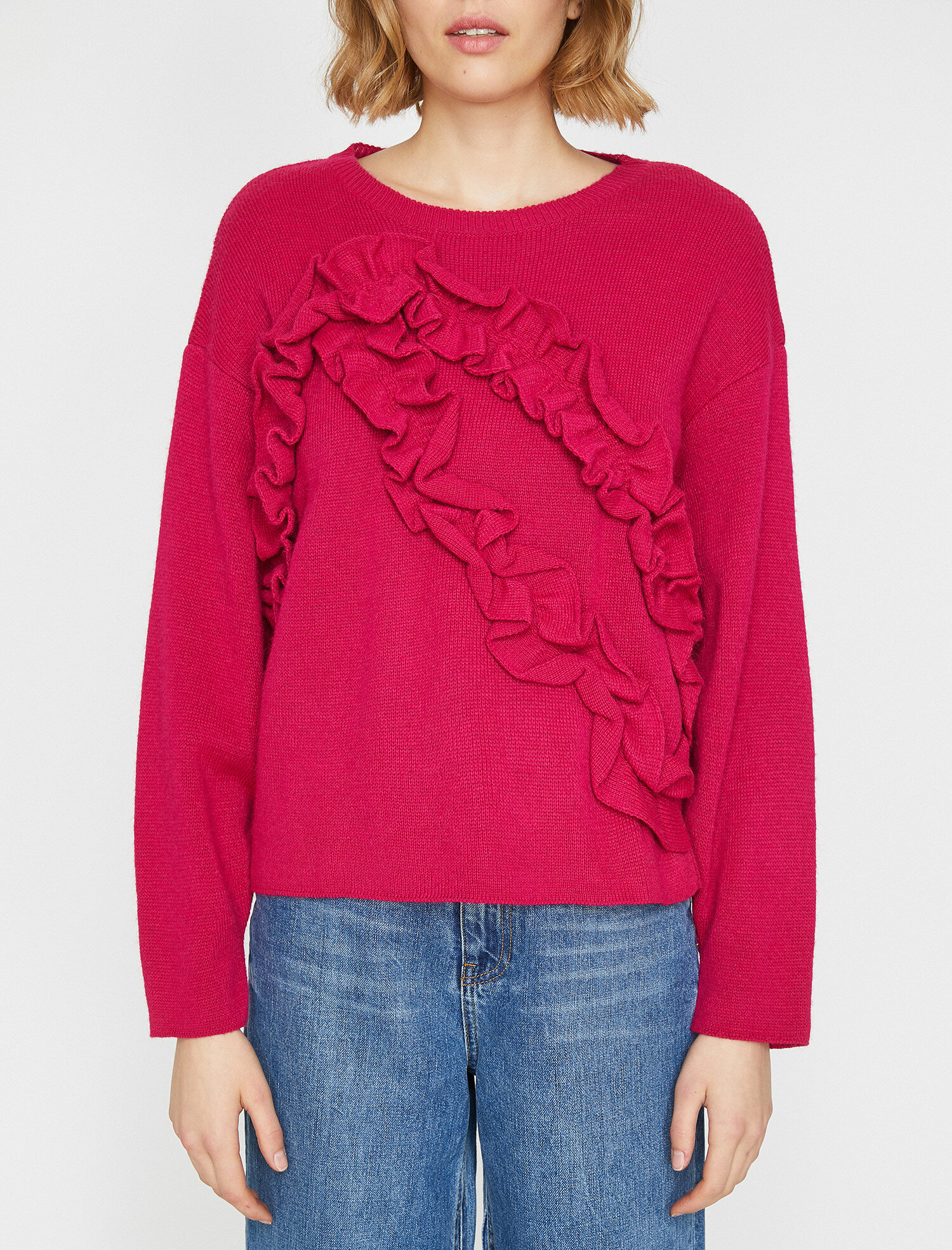 Fırfır Detaylı Triko Kazak