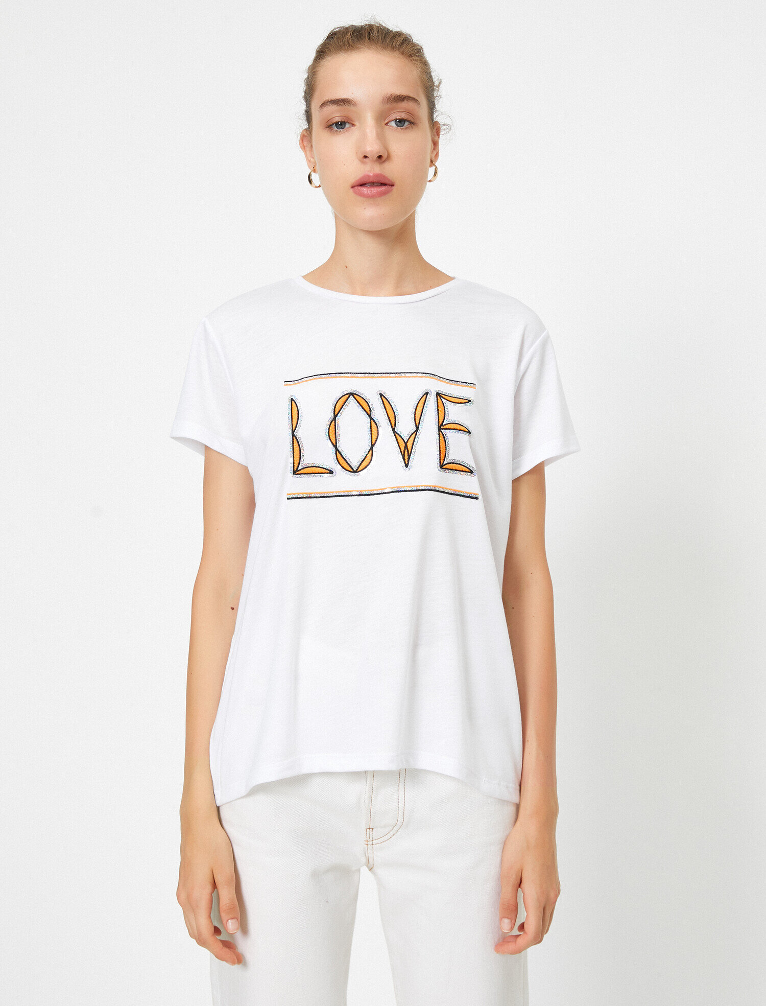   Bisiklet Yaka Kusa Kollu Pullu Tişört