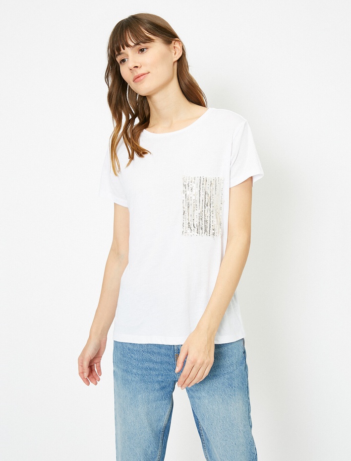  Pul Payet Cep Detaylı Standart Kalıp Bisiklet Yaka Tişört