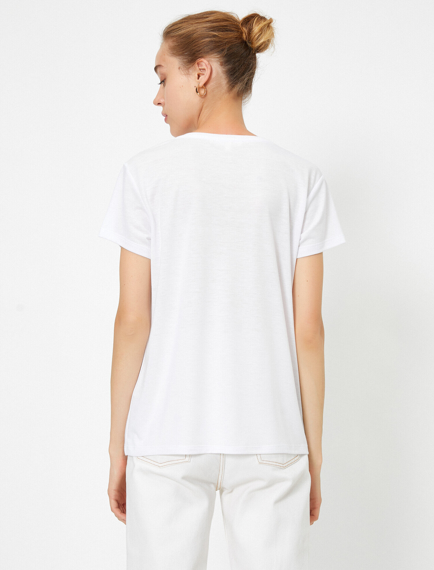   Bisiklet Yaka Kusa Kollu Pullu Tişört