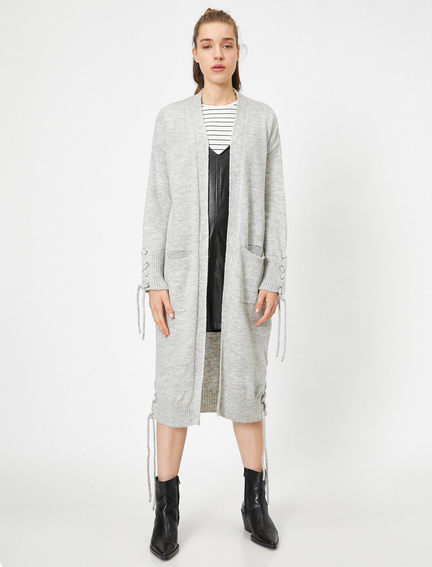   Uzun Kollu Oversize Cepli Hırka