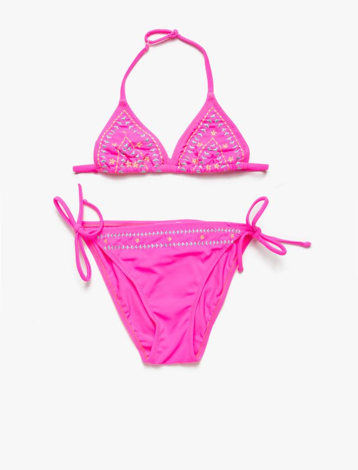 Kız Çocuk Bikini Takımı İnce Askılı İşlemeli