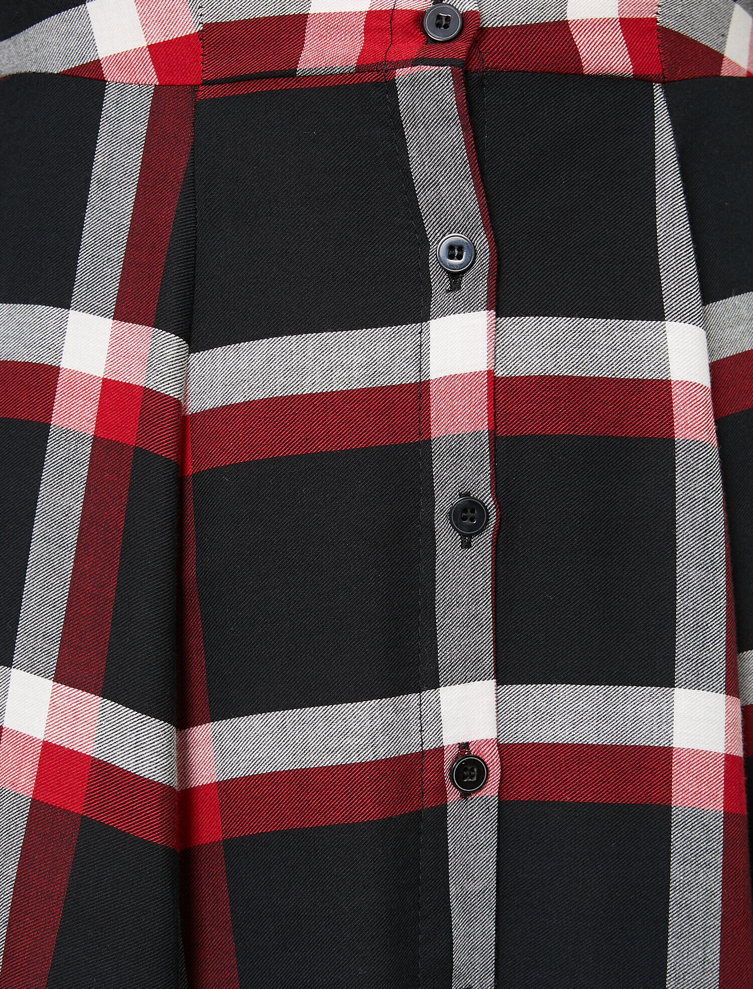   Gömlek Yaka Düğme Detaylı Ekoseli Uzun Elbise