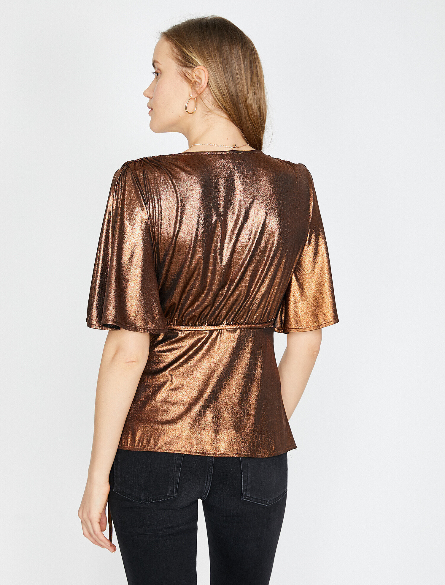   Abiye Bluz Parlak Anvelop V Yaka