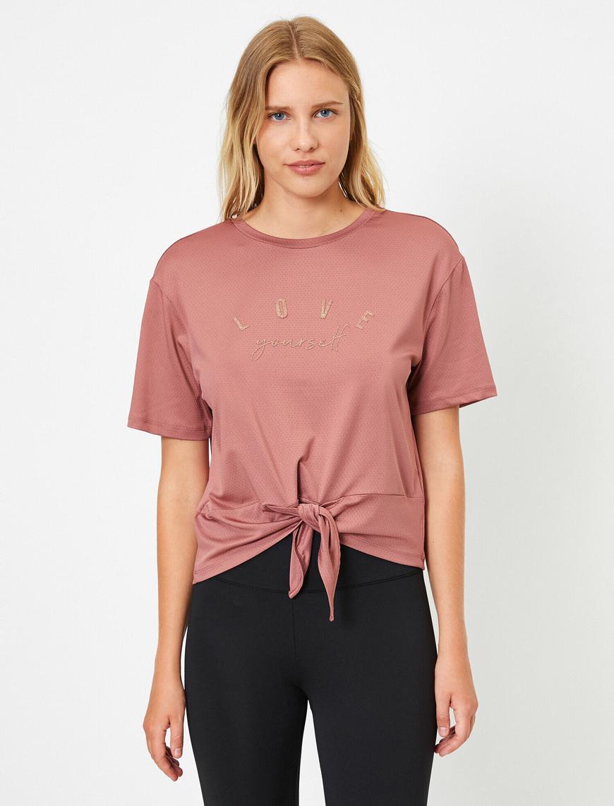   Bisiklet Yaka Kısa Kollu Bağlamalı T-Shirt