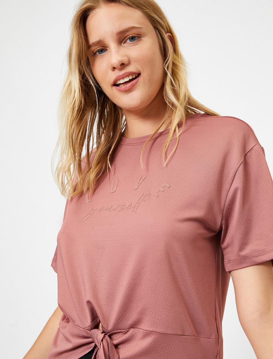   Bisiklet Yaka Kısa Kollu Bağlamalı T-Shirt