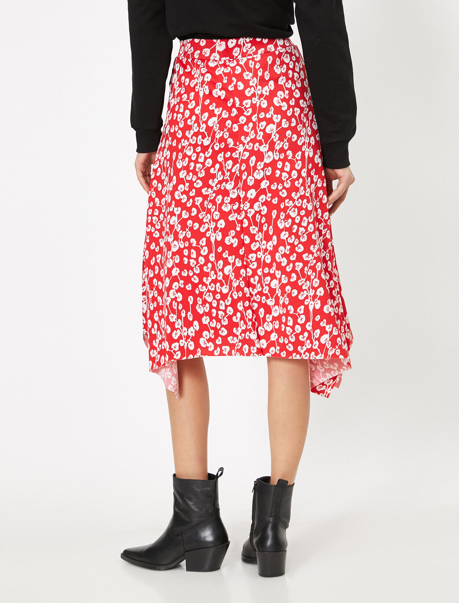   Çiçek Desenli Asimetrik Midi Boy Etek