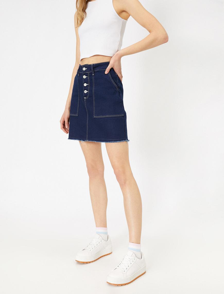   Button Detailed Jean Skirt