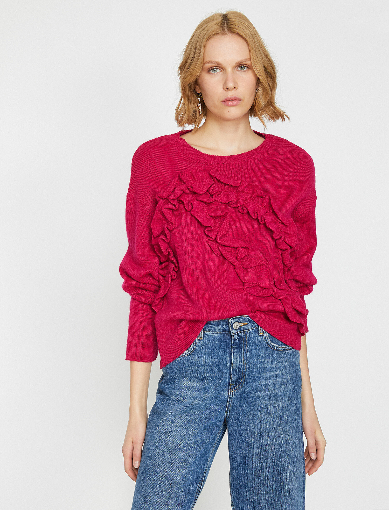 Fırfır Detaylı Triko Kazak