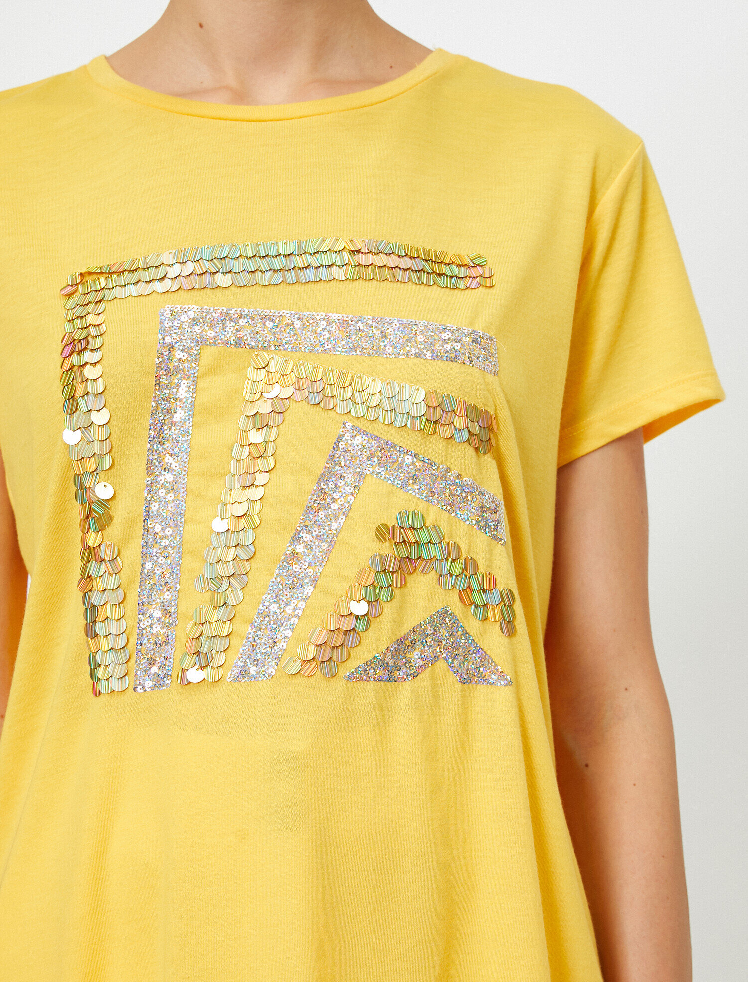   Pul Payet Detaylı Bisiklet Yaka Tişört