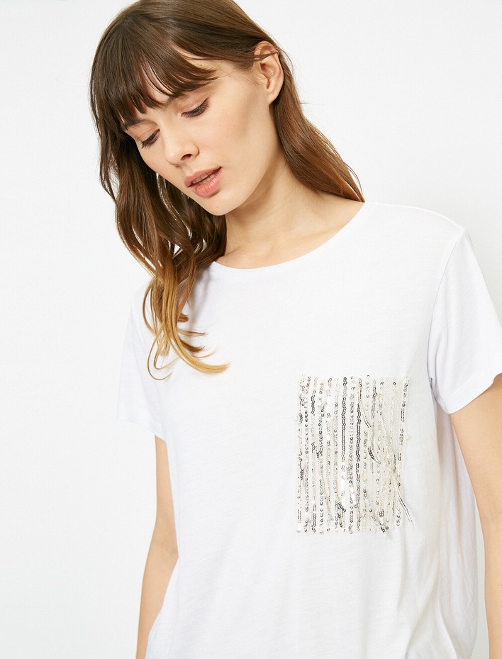  Pul Payet Cep Detaylı Standart Kalıp Bisiklet Yaka Tişört