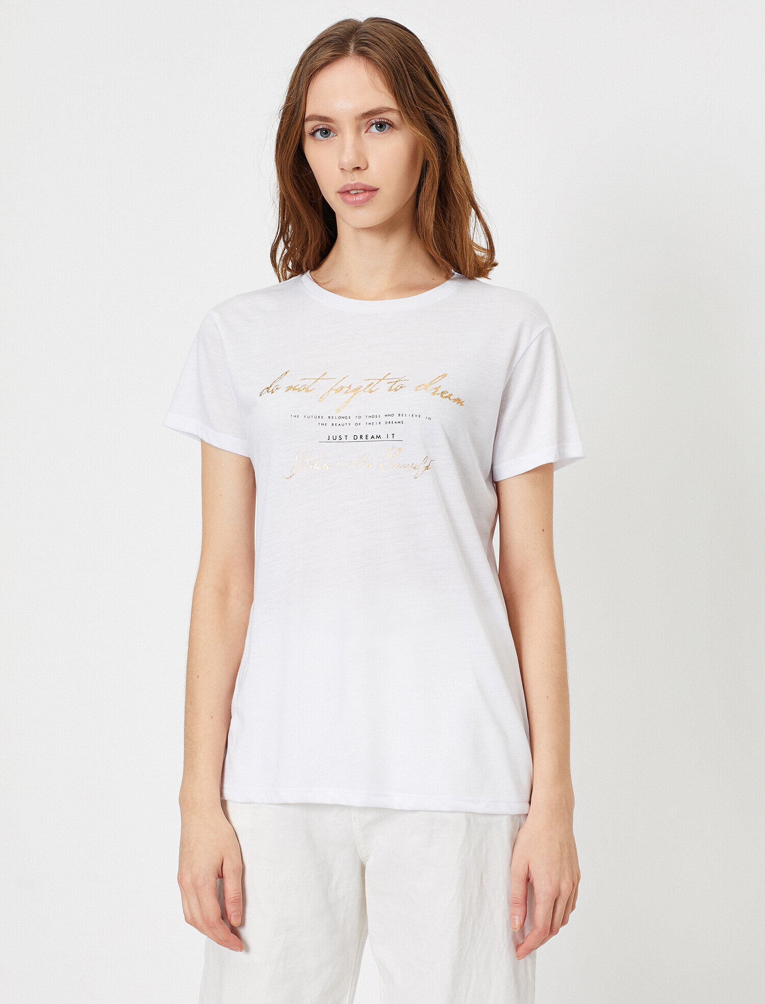   Slogan Baskılı Bisiklet Yaka Kısa Kollu Tişört