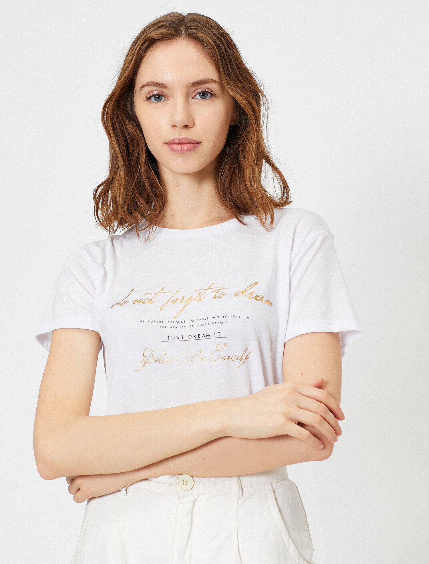   Slogan Baskılı Bisiklet Yaka Kısa Kollu Tişört