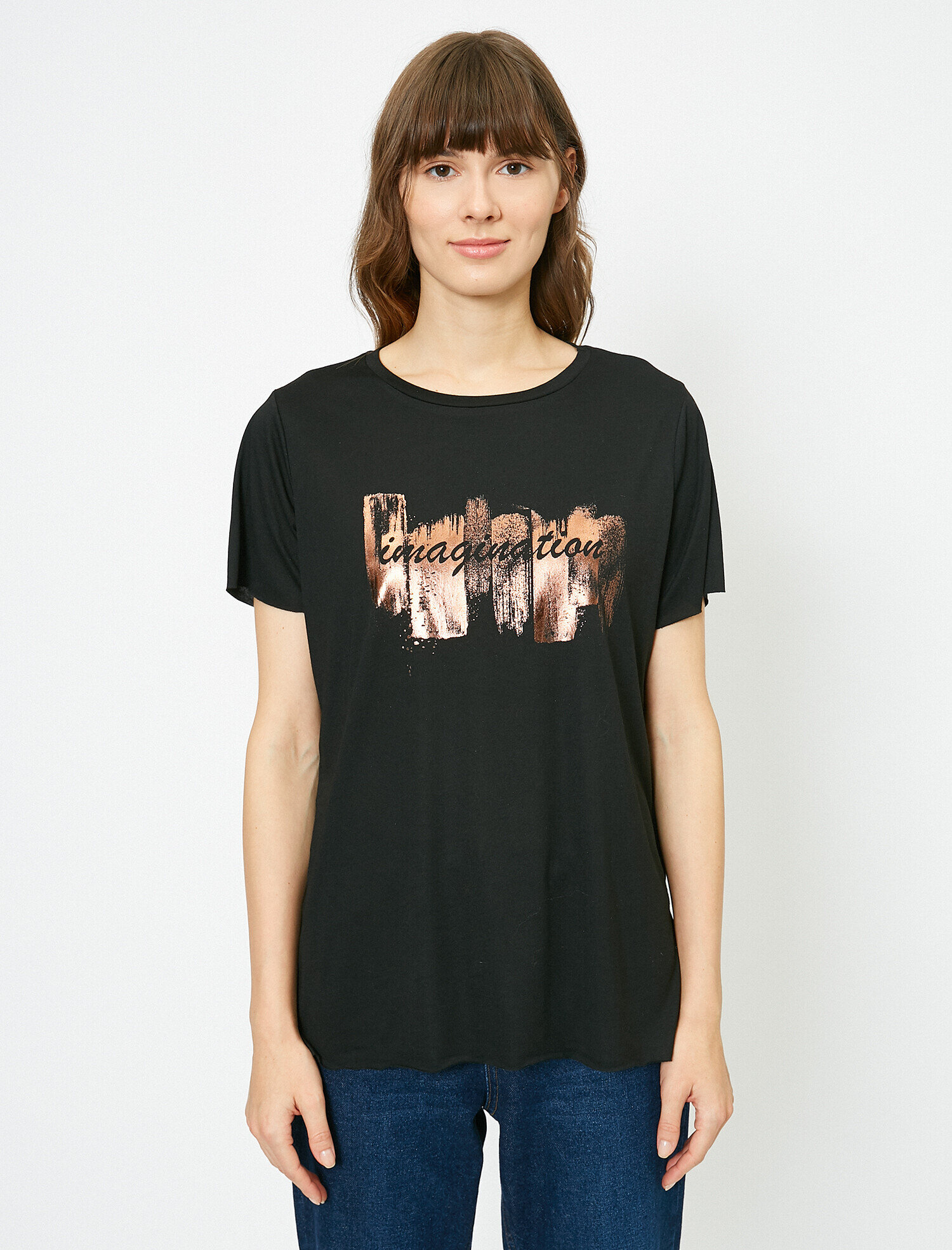   Parlak Baskı Detaylı Kısa Kollu Tişört