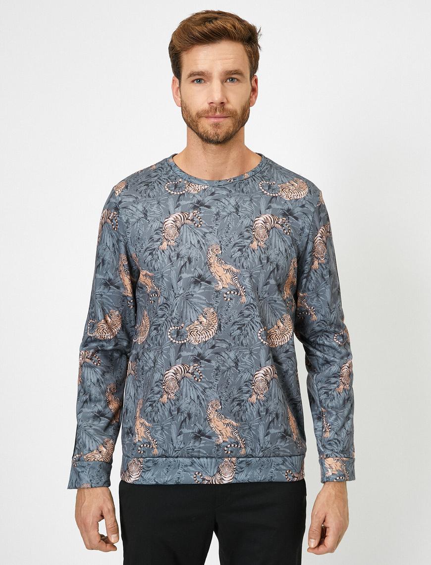   Desenli Kolu Şerit Detaylı Sweatshirt