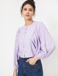 3/4 Kol Düğme Detaylı Crop Bluz