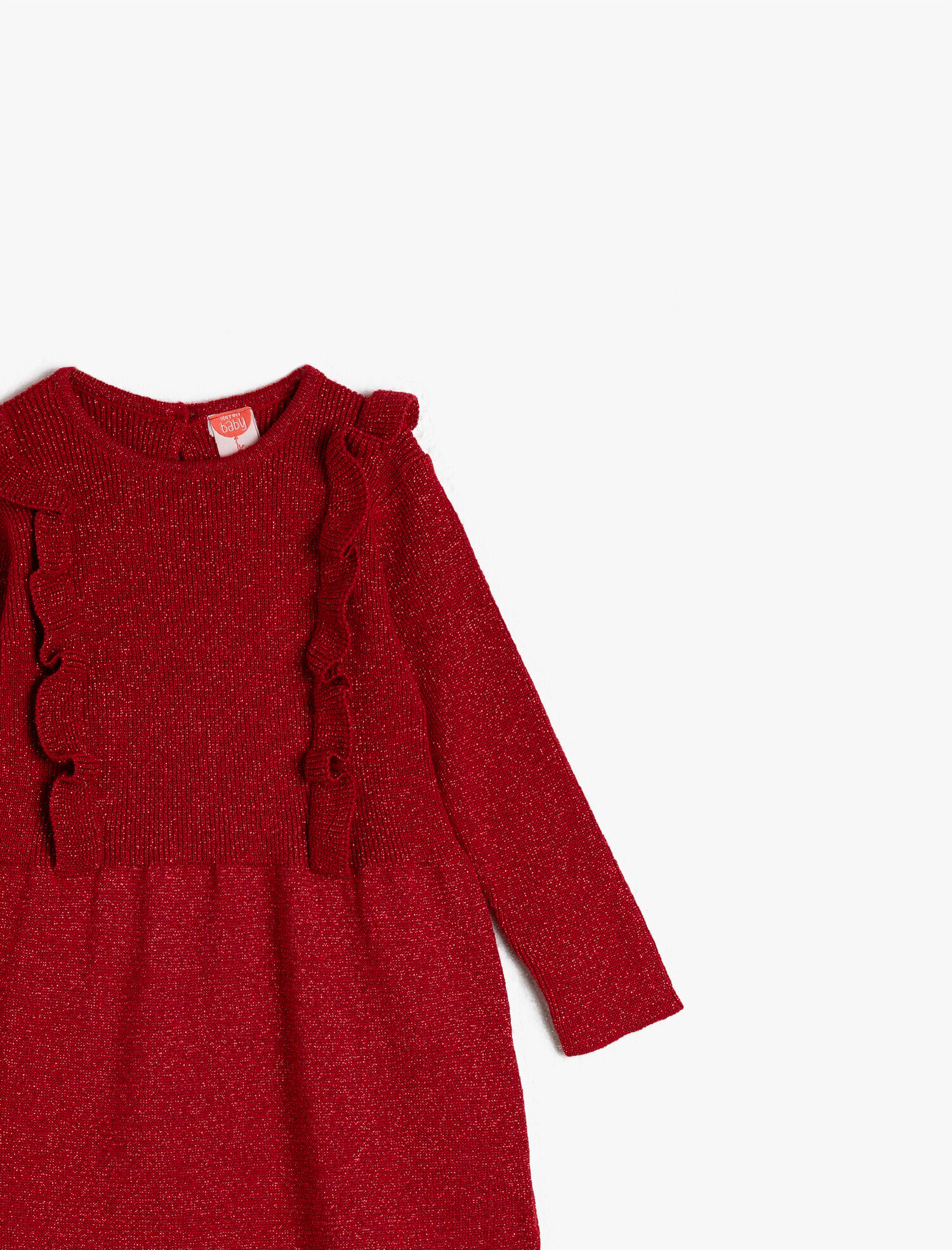  Kız Bebek Bisiklet Yaka Simli Fırfırlı Elbise