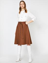 Kemerli Önü Düğmeli A Kesim Etek