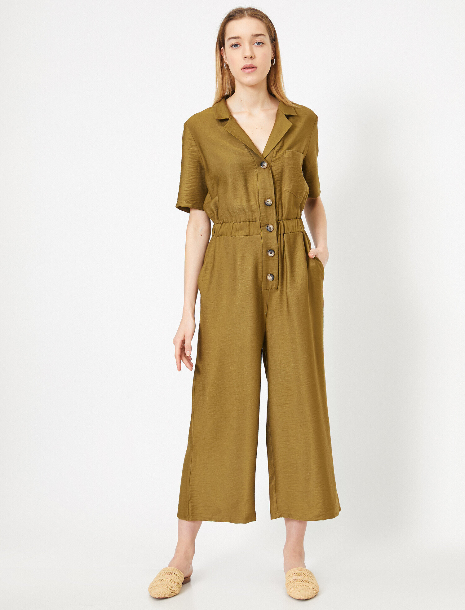   Gömlek Yaka Düğme Detaylı Elbise