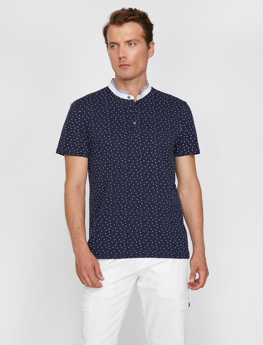   Hakim Yaka Puantiye Desenli Pike Kumaş Slim Fit Polo Yaka Tişört