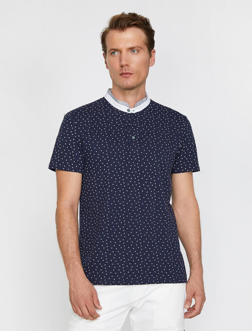   Hakim Yaka Puantiye Desenli Pike Kumaş Slim Fit Polo Yaka Tişört