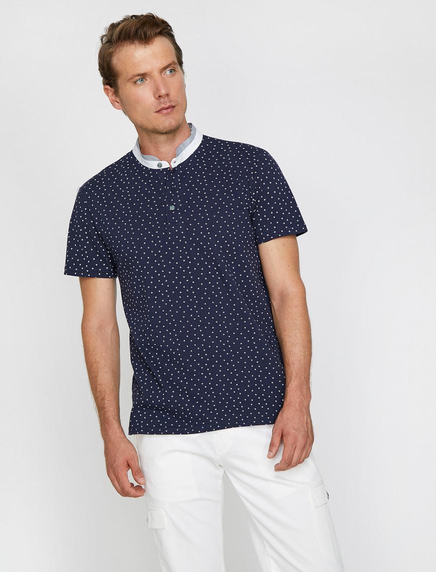   Hakim Yaka Puantiye Desenli Pike Kumaş Slim Fit Polo Yaka Tişört