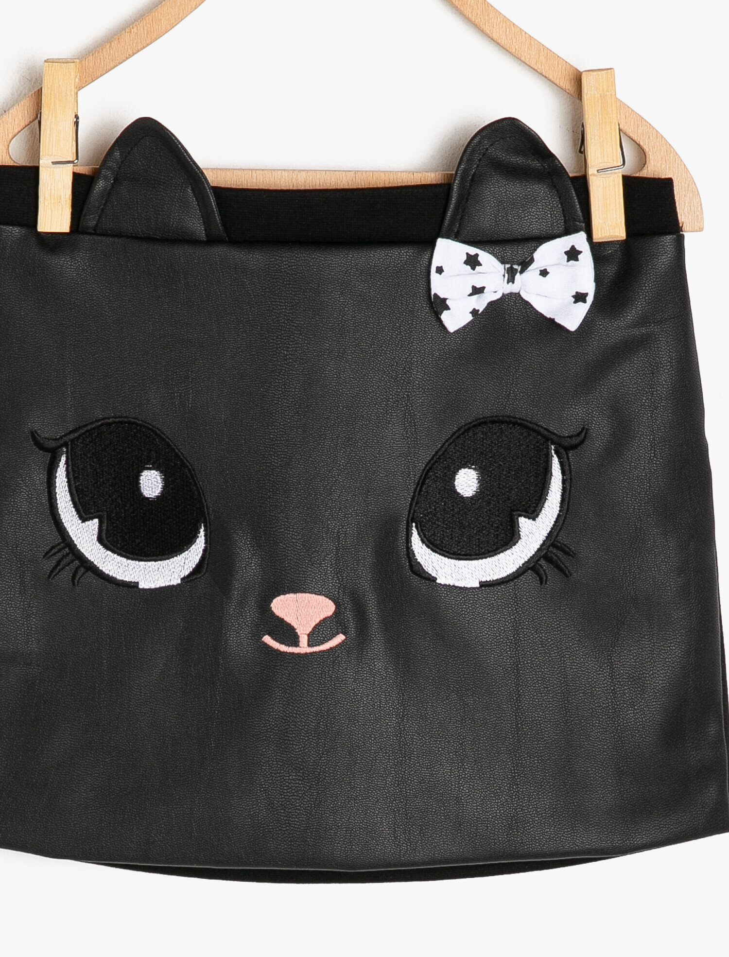  Kız Bebek Deri Görünümlü Kedi Baskılı Etek