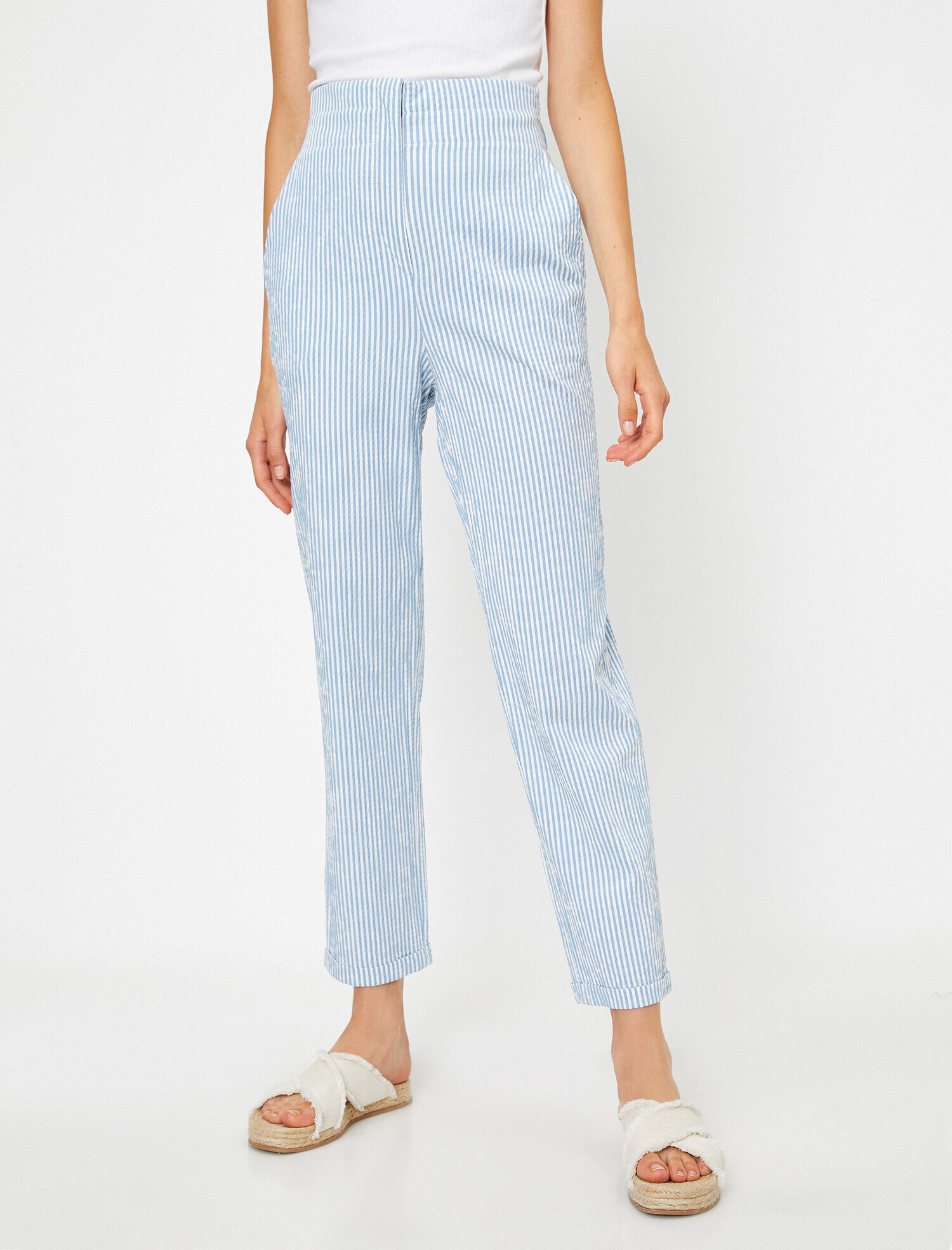   Yüksek Bel Çizgili Pantolon