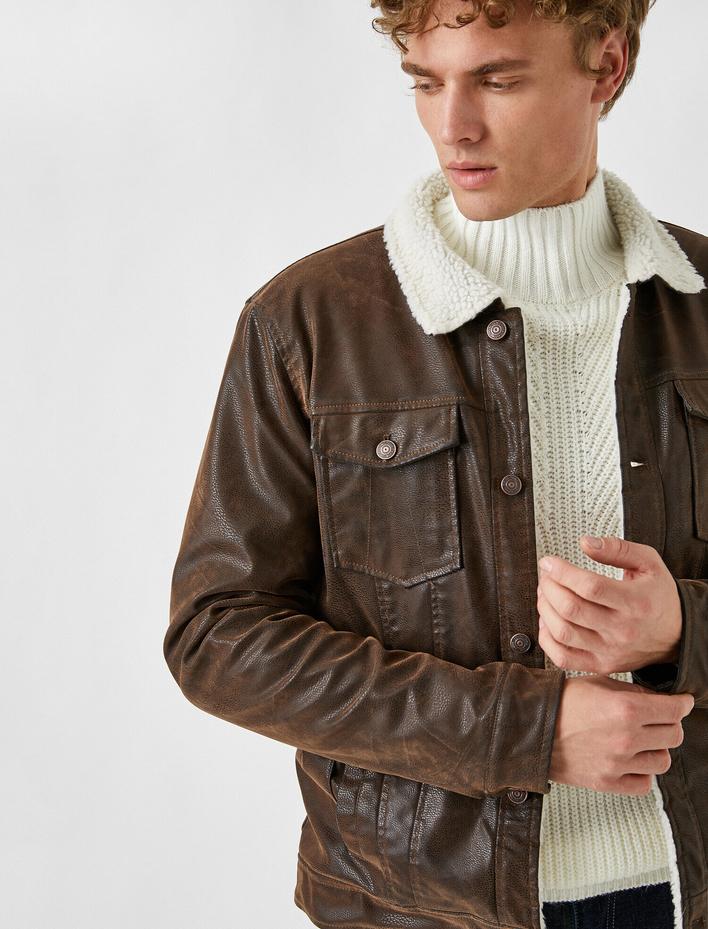  Suni Kürklü Deri Görünümlü Mont