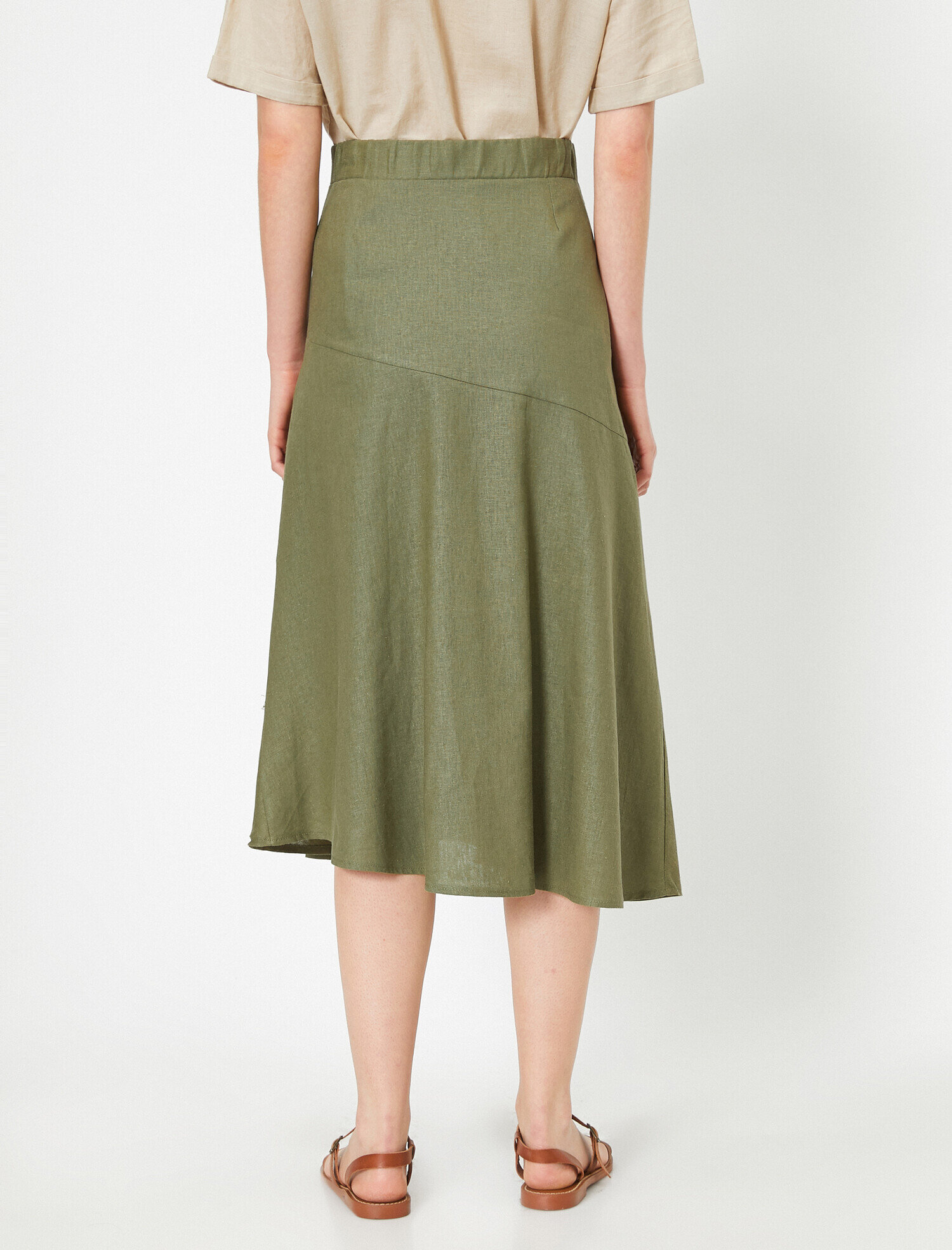   Düğme Detaylı Etek Keten Karışımlı