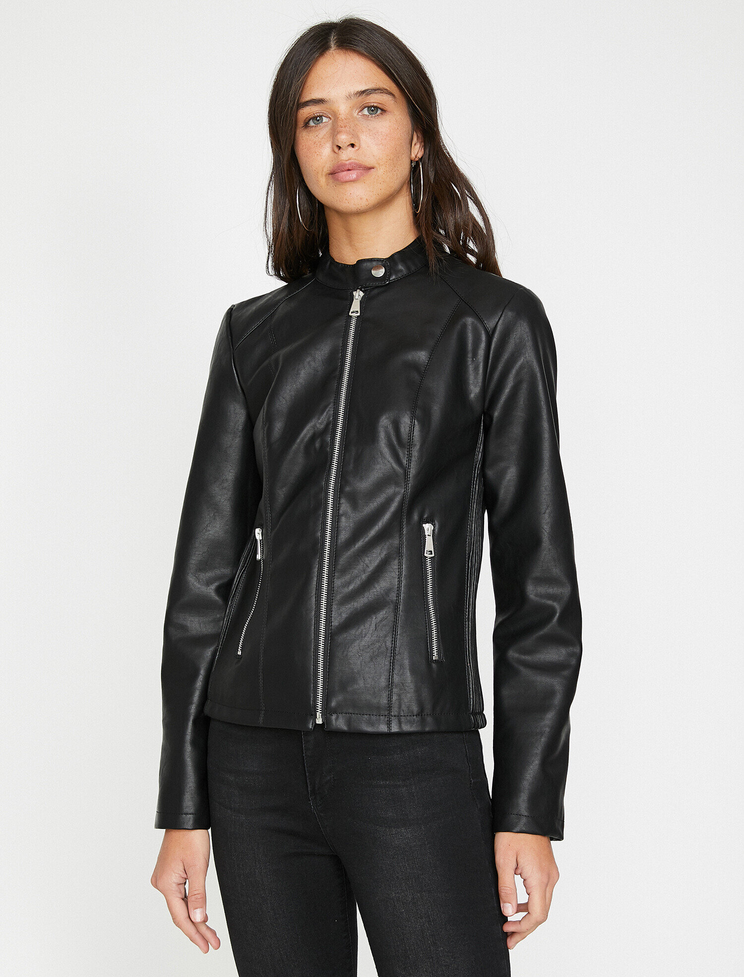   Deri Görünümlü Mont