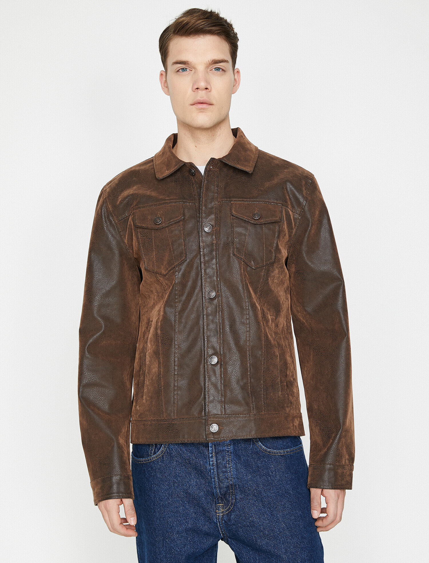   Deri Görünümlü Mont