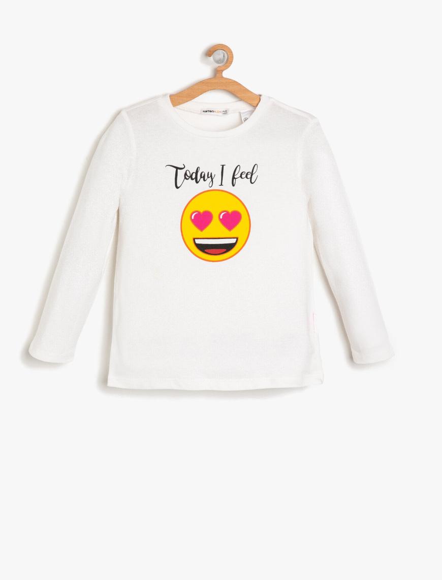  Kız Çocuk Emoji Baskılı Tişört