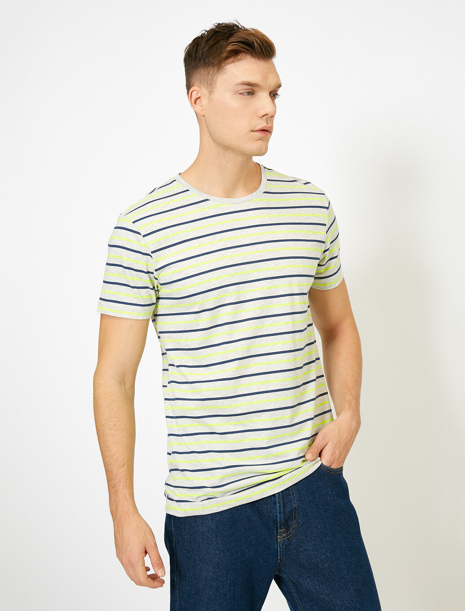   Çizgili Tişört Kısa Kollu