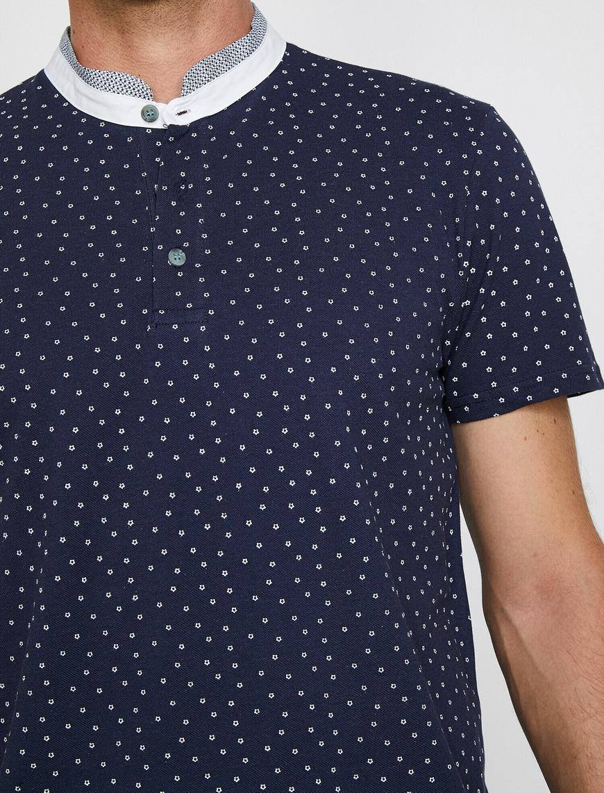   Hakim Yaka Puantiye Desenli Pike Kumaş Slim Fit Polo Yaka Tişört